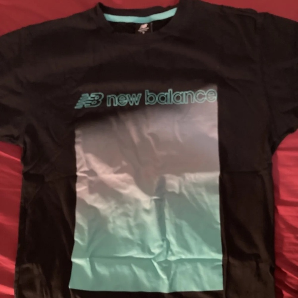 Mens New Balance T Shirt Black Turquoise Small
